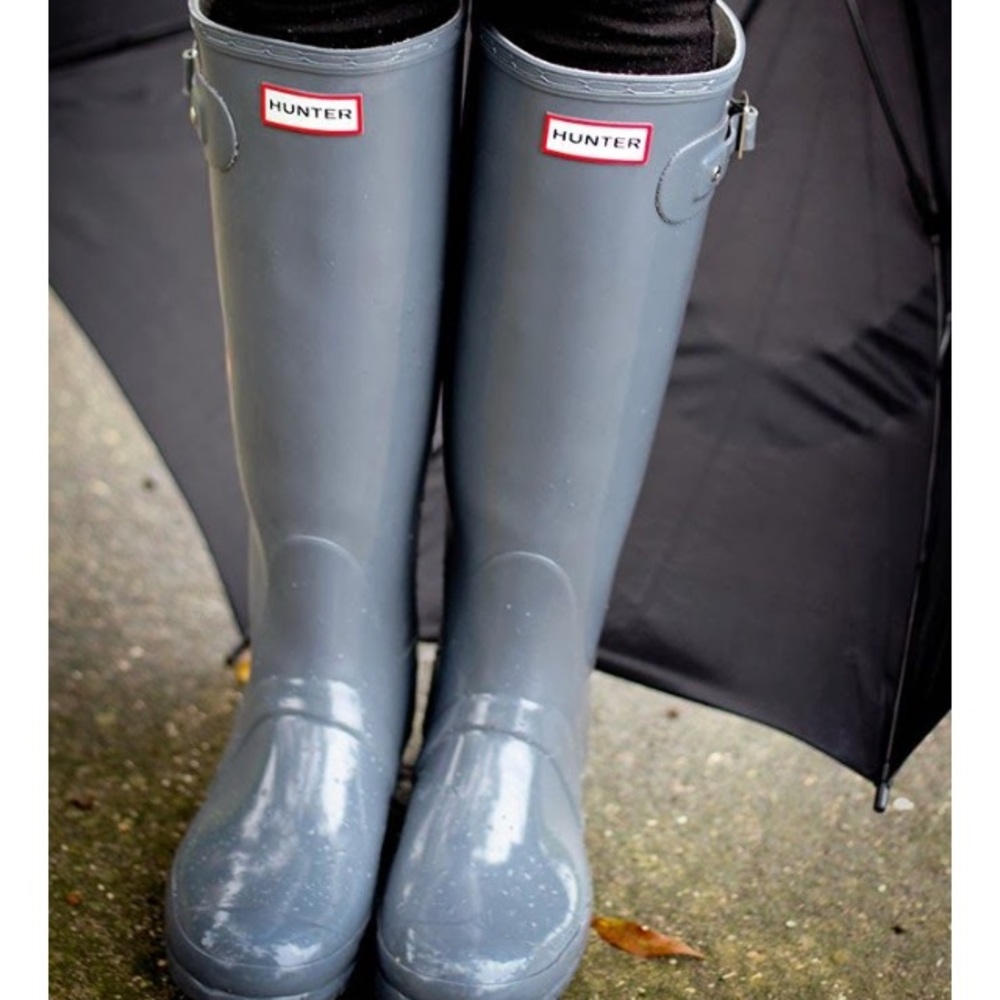 Grey glossy hunter rain boots